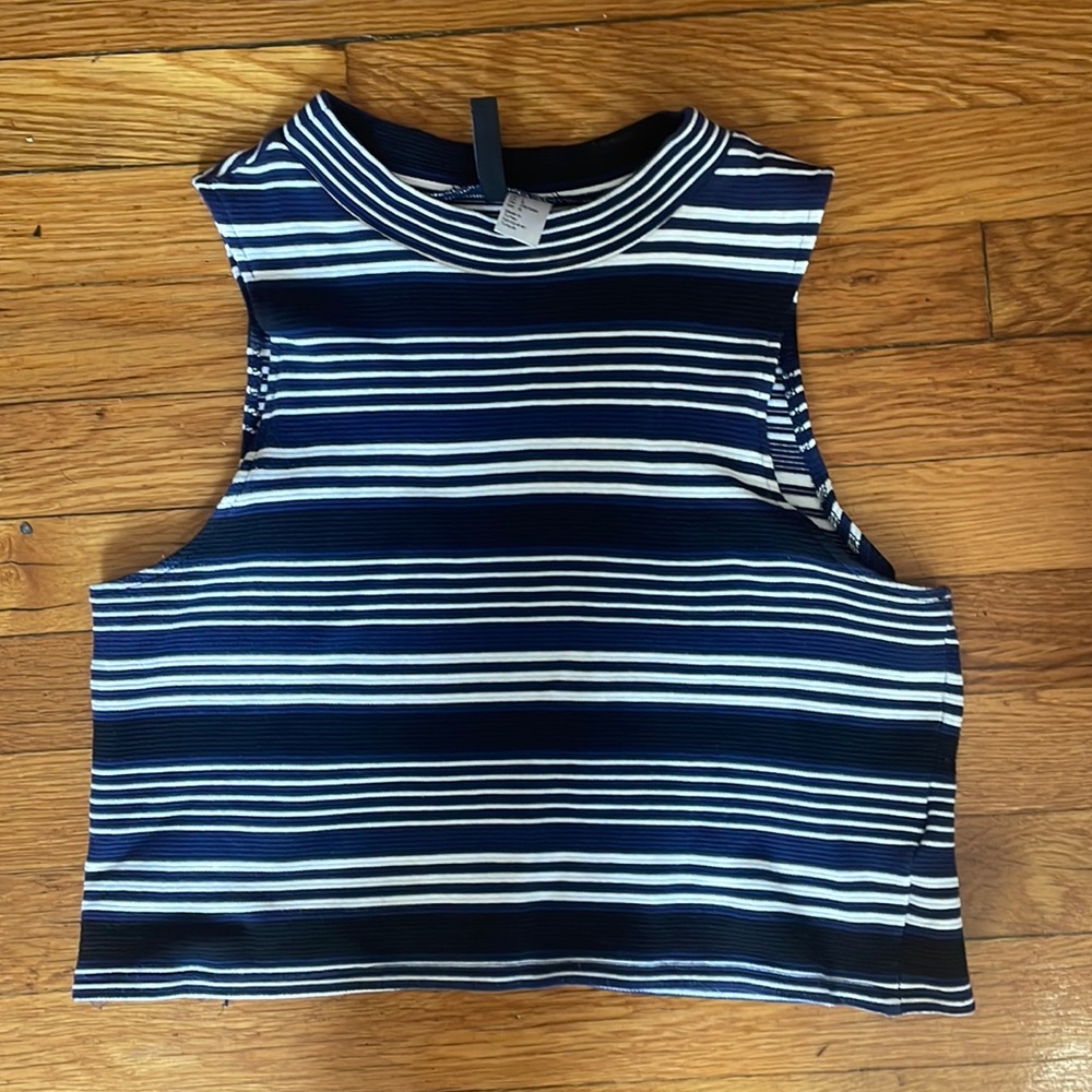 H&M Crop top navy, black and white striped